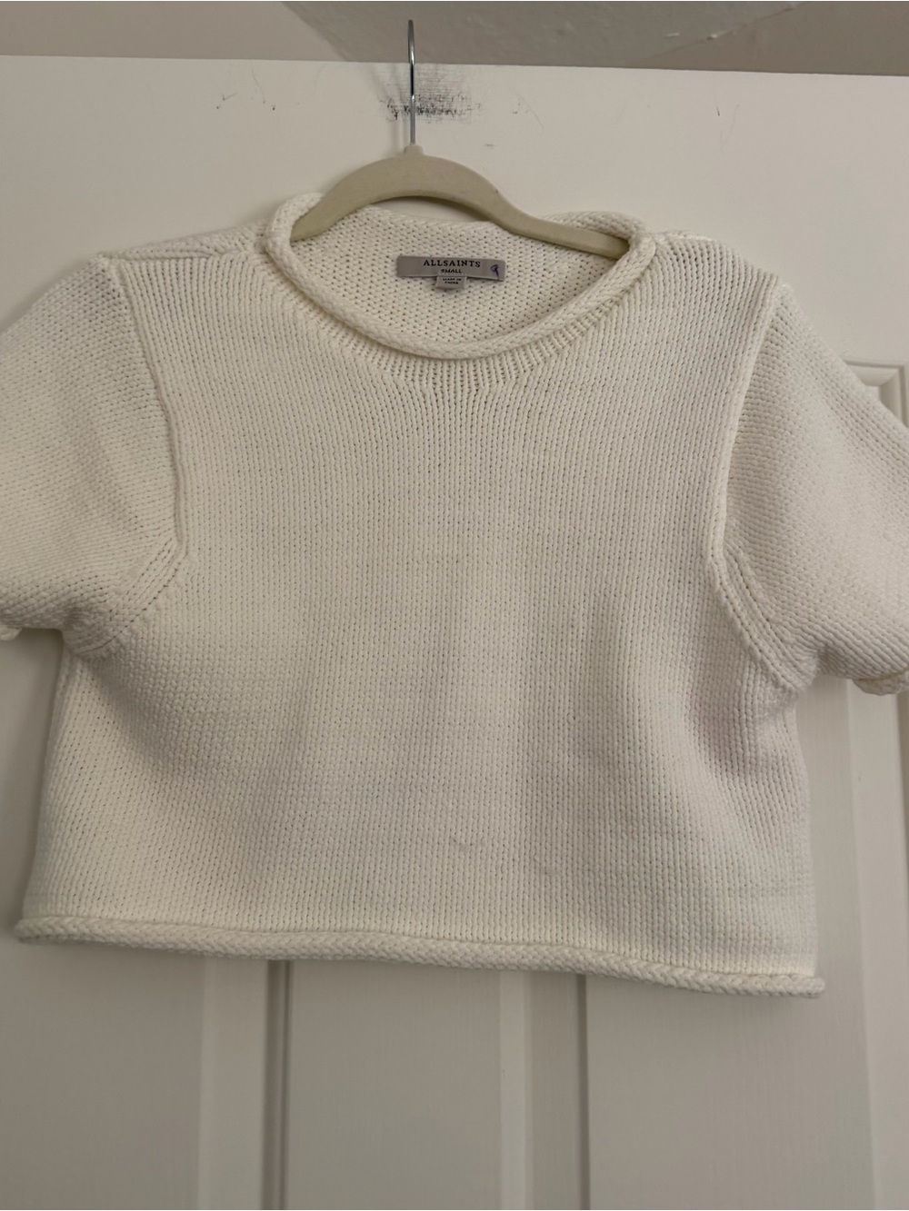 AllSaints White Chunky Knit Cropped Sweater Size Smal